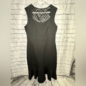 White House Black Market Dress 8 Petite Black Sleeveless Peplum Midi Sheath Dots